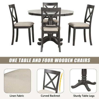 Orisfur. 5 Pieces Dining Table and Chairs Set for 4 Persons, Kitchen Room Solid Wood Table with 4 Chairs - 1st Choice Furniture Direct