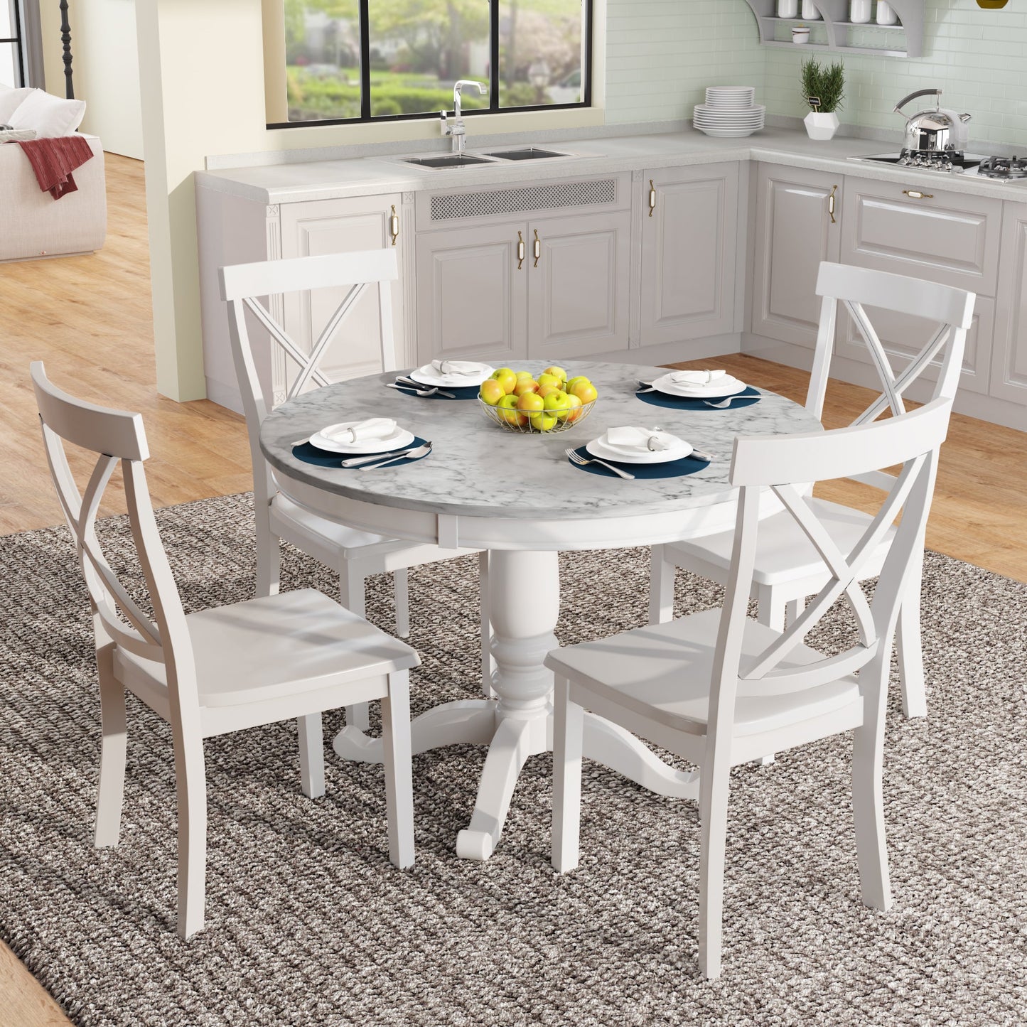 Orisfur. 5 Pieces Dining Table and Chairs Set for 4 Persons, Kitchen Room Solid Wood Table with 4 Chairs - 1st Choice Furniture Direct