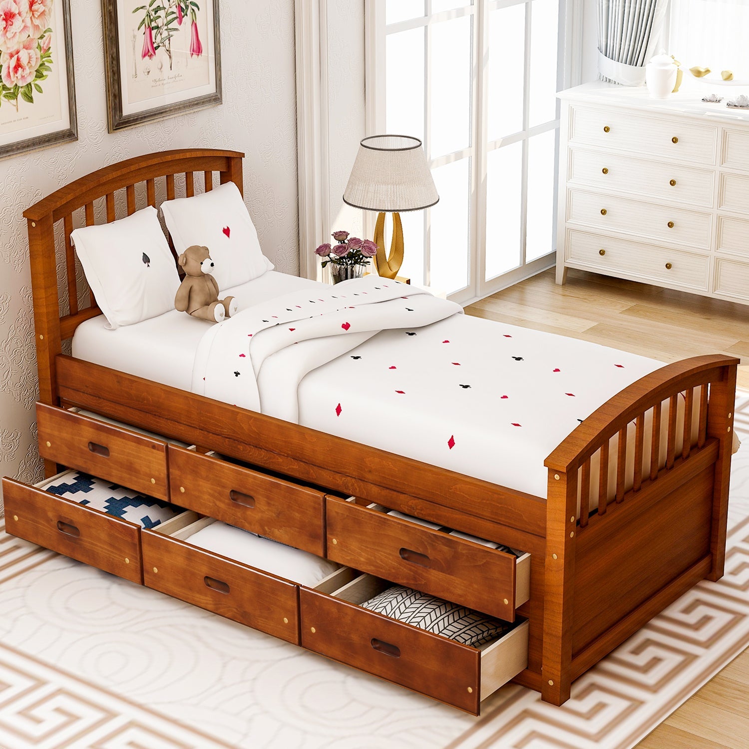 Orisfur. Twin Size Platform Storage Bed Solid Wood Bed with 6 Drawers - 1st Choice Furniture Direct