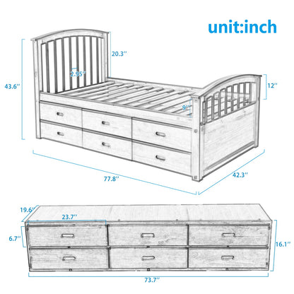 Orisfur. Twin Size Platform Storage Bed Solid Wood Bed with 6 Drawers - 1st Choice Furniture Direct