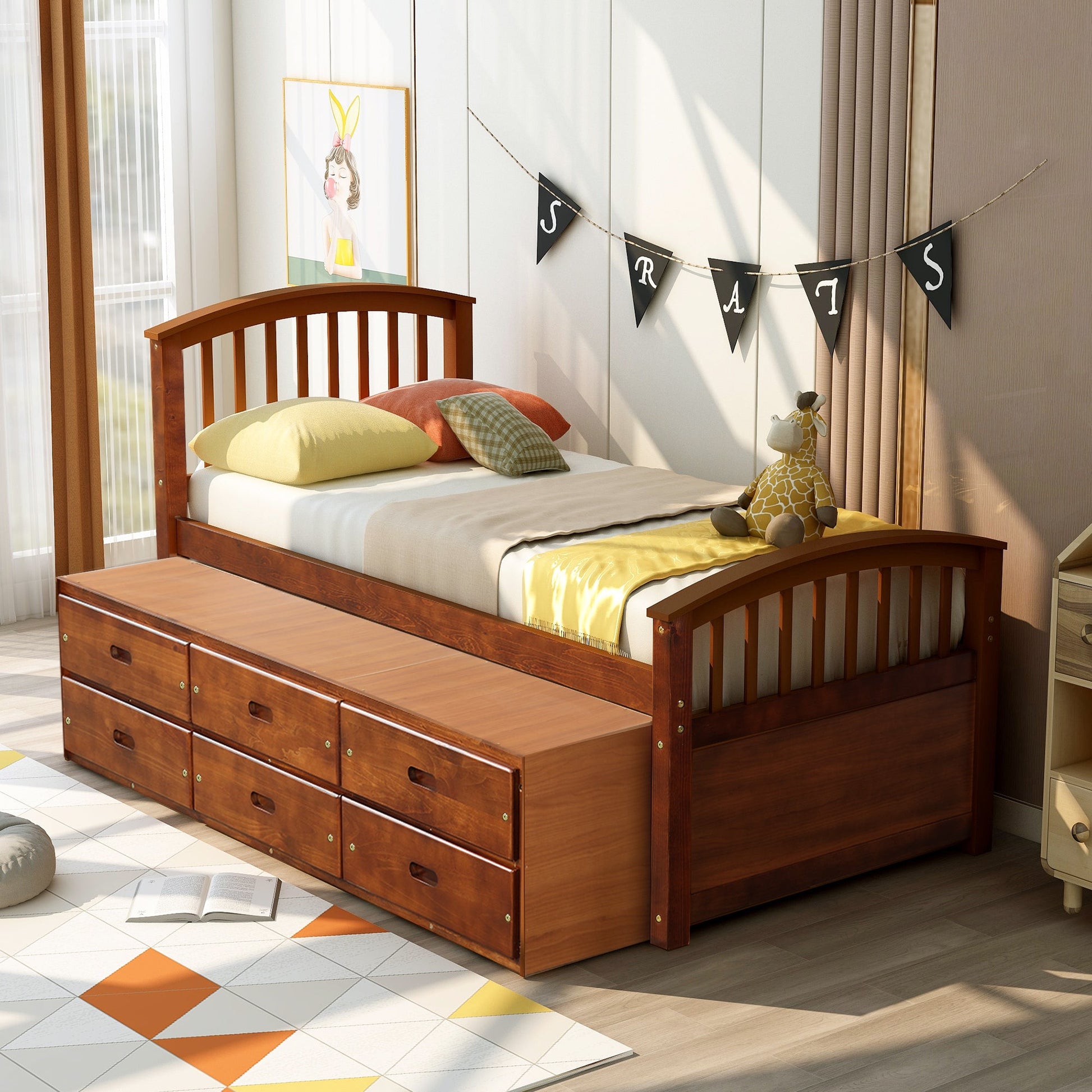 Orisfur. Twin Size Platform Storage Bed Solid Wood Bed with 6 Drawers - 1st Choice Furniture Direct
