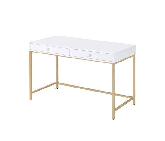Ottey White High Gloss & Gold Finish Writing Desk - 1st Choice Furniture Direct
