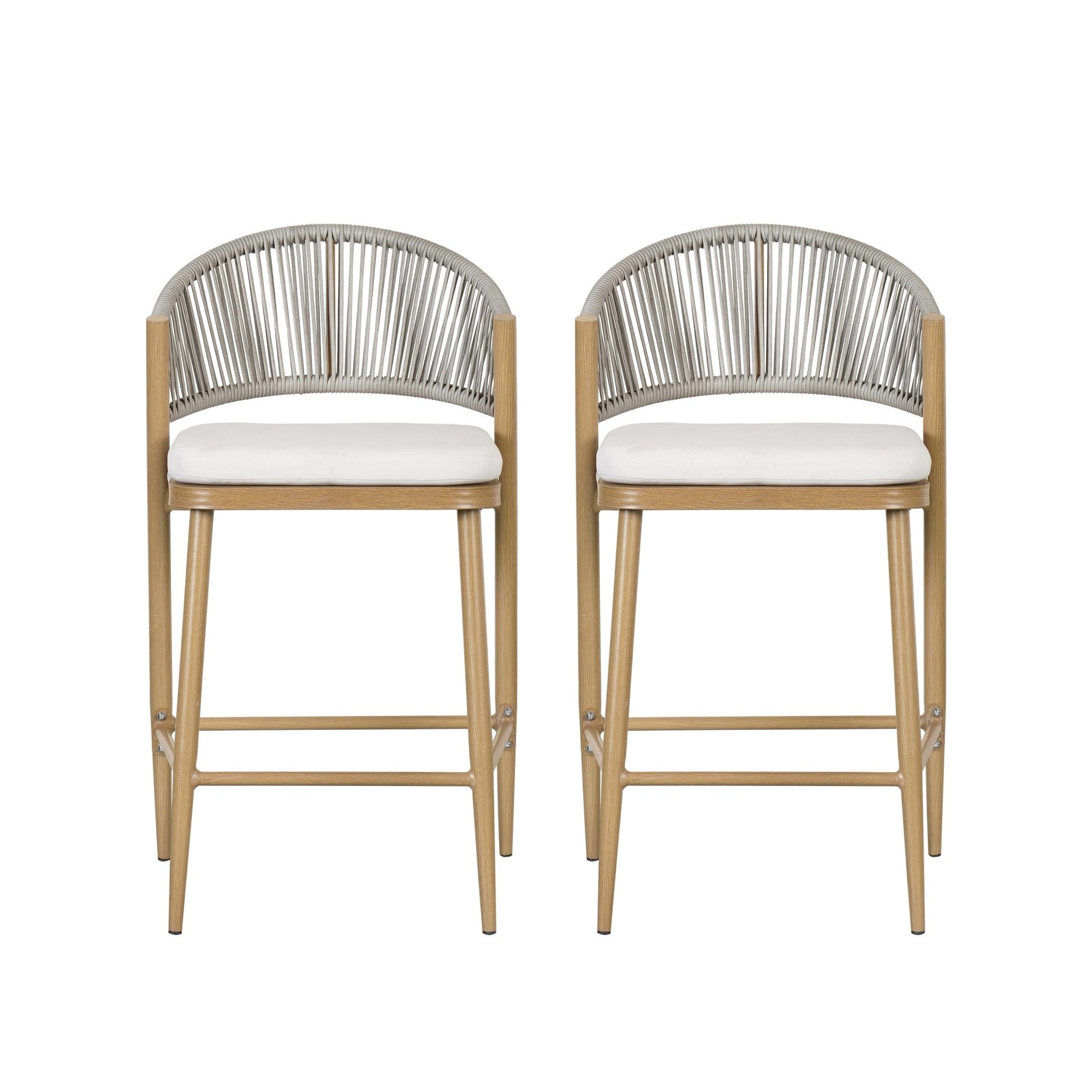 Outdoor 26' Counter Height Aluminum Frame Counter Stools with Scallop - shaped Backrest & Water - resistant Cushions, Set of 2, Maple Finish - 1st Choice Furniture Direct