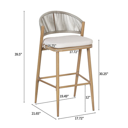 Outdoor 30.25' Bar Height Aluminum Frame Counter Stools with Scallop - shaped Backrest & Water - resistant Cushions, Set of 2, Maple Finish - 1st Choice Furniture Direct