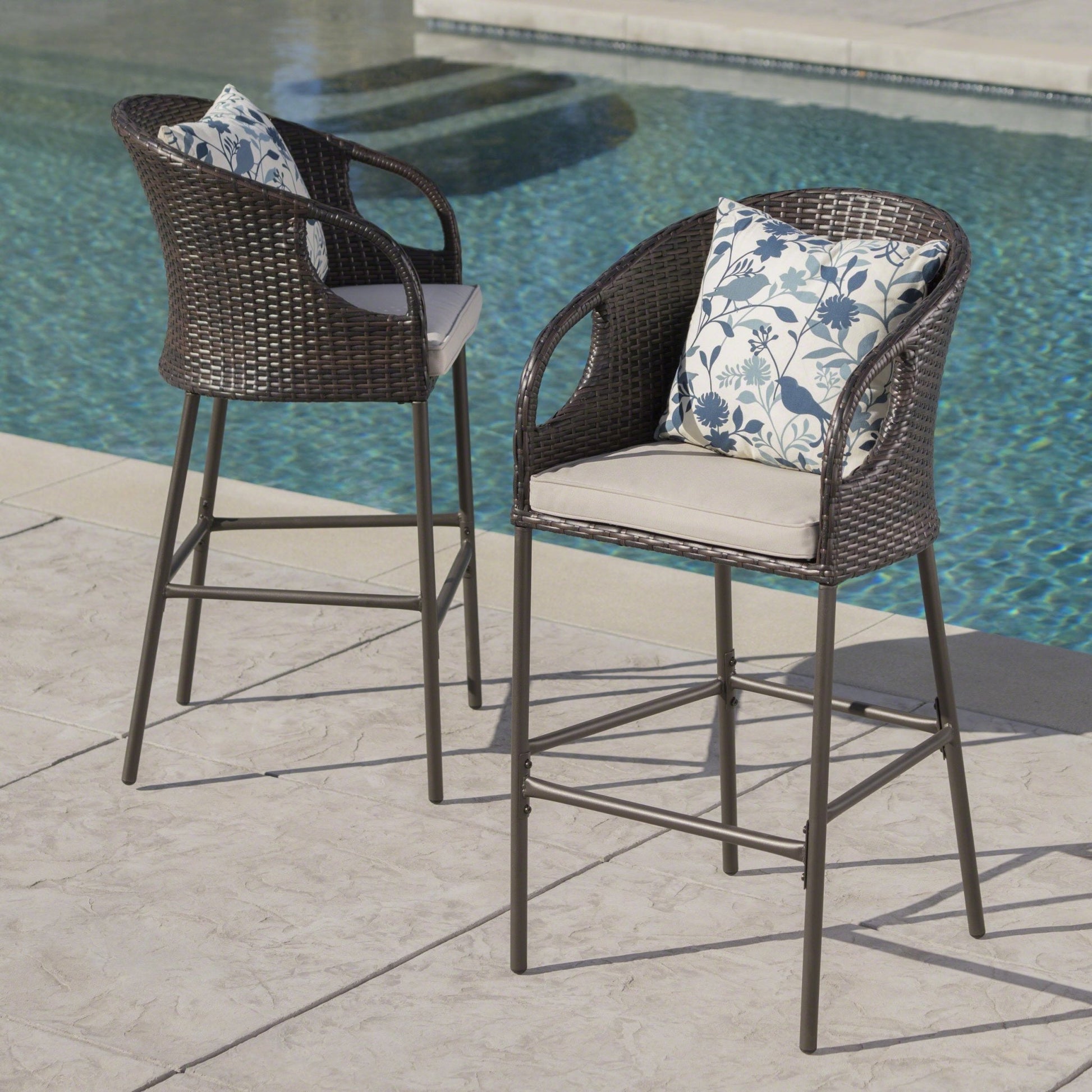 Outdoor 31' PE Rattan Barstools with Waterproof Cushions, Set of 2, Multibrown - 1st Choice Furniture Direct