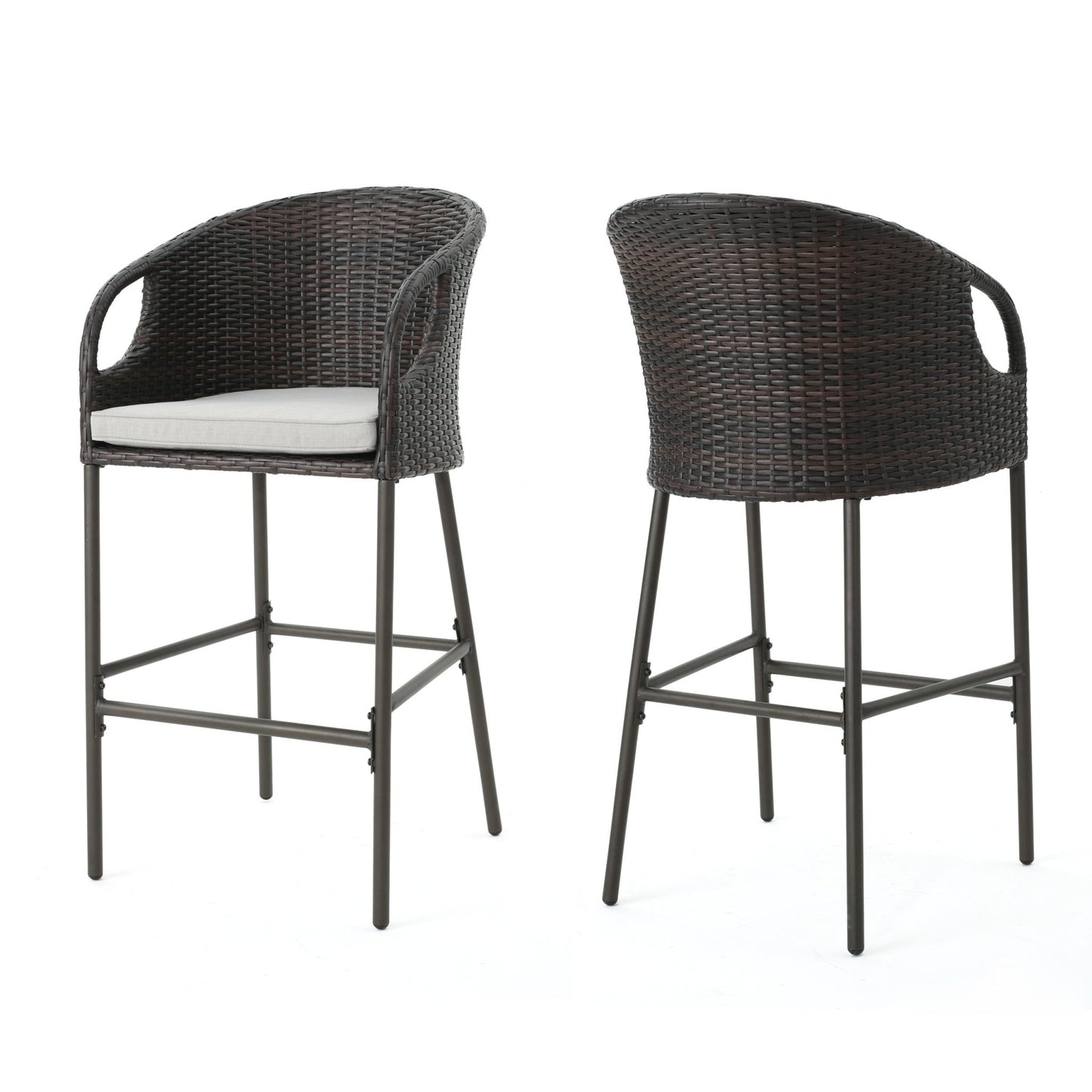 Outdoor 31' PE Rattan Barstools with Waterproof Cushions, Set of 2, Multibrown - 1st Choice Furniture Direct