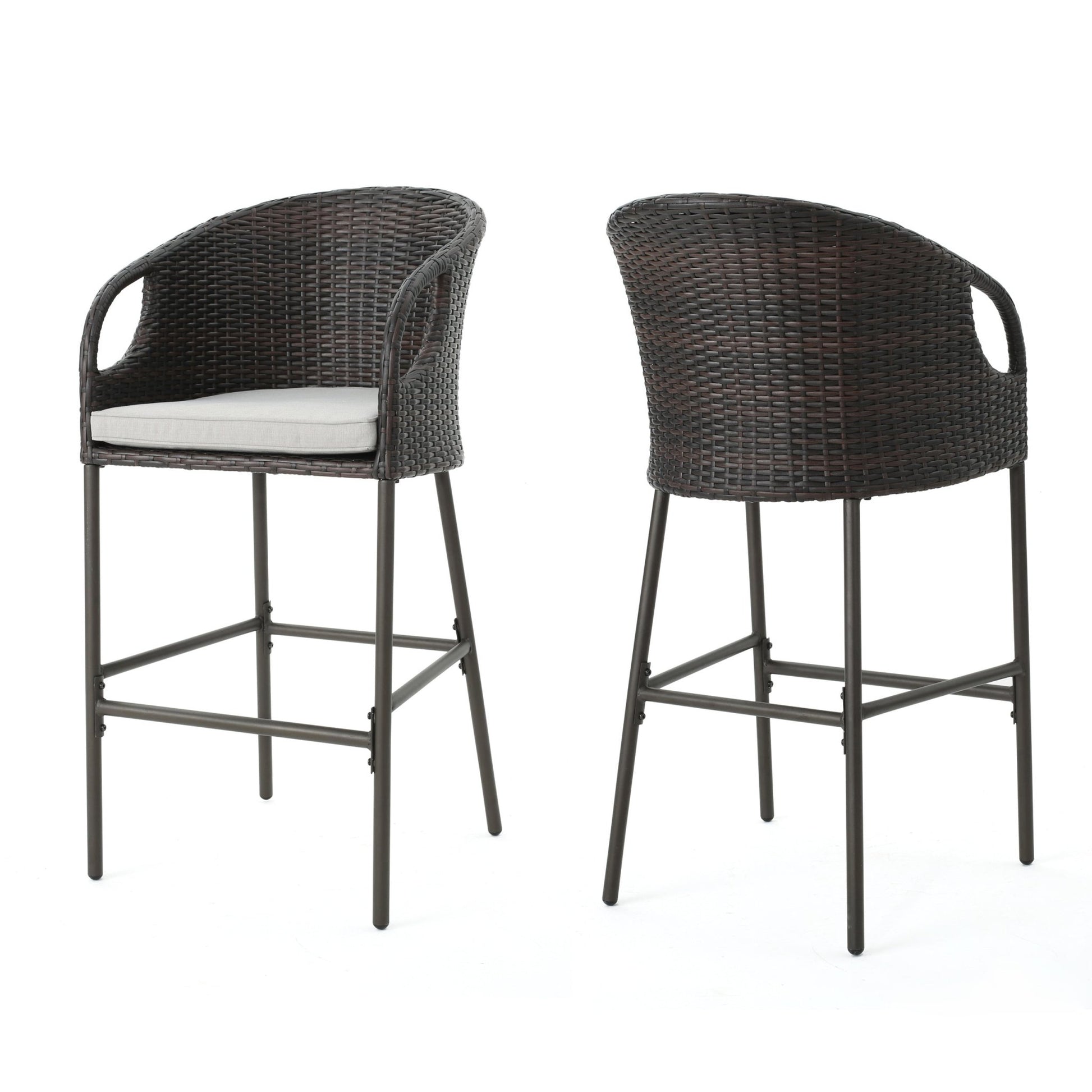 Outdoor 31' PE Rattan Barstools with Waterproof Cushions, Set of 2, Multibrown - 1st Choice Furniture Direct