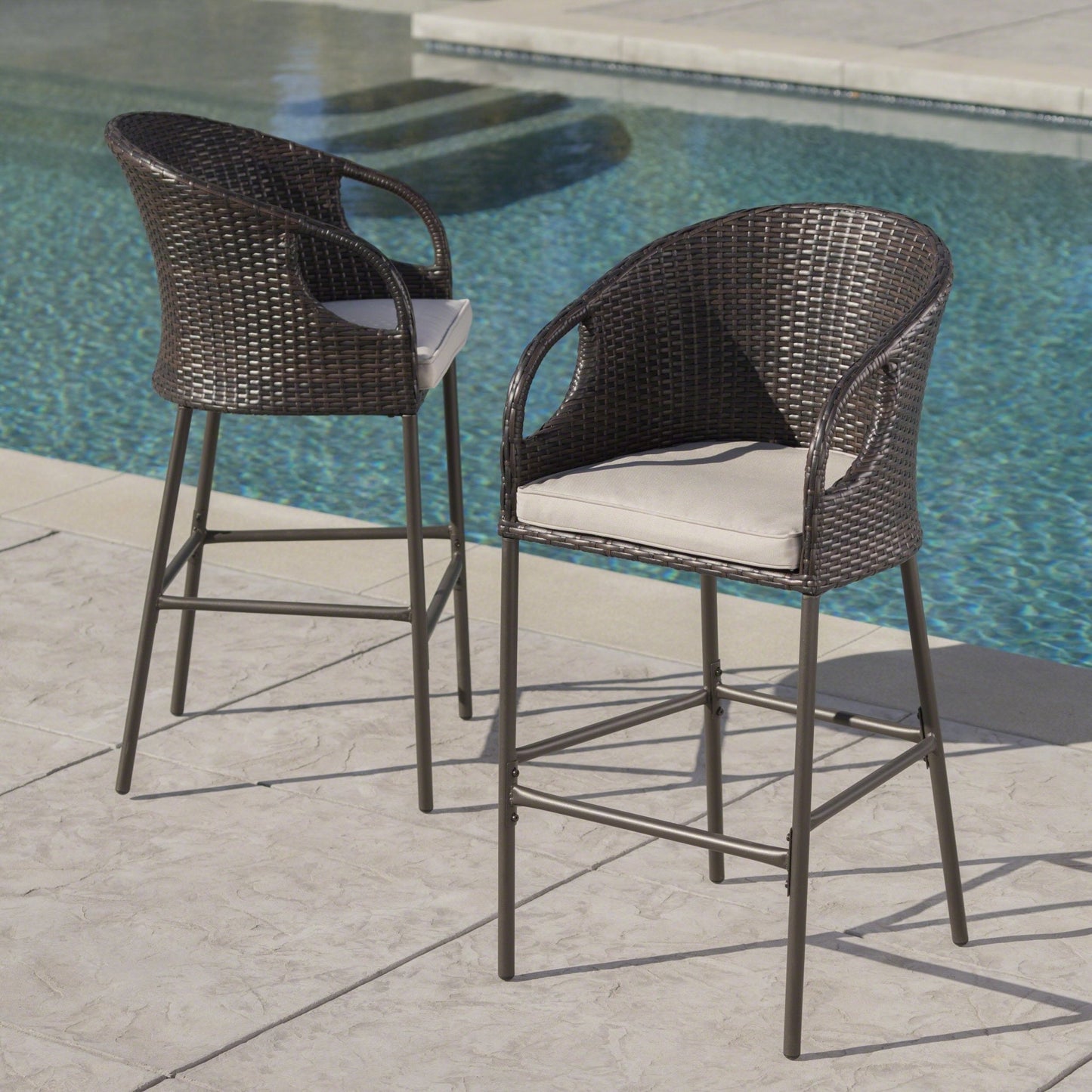 Outdoor 31' PE Rattan Barstools with Waterproof Cushions, Set of 2, Multibrown - 1st Choice Furniture Direct