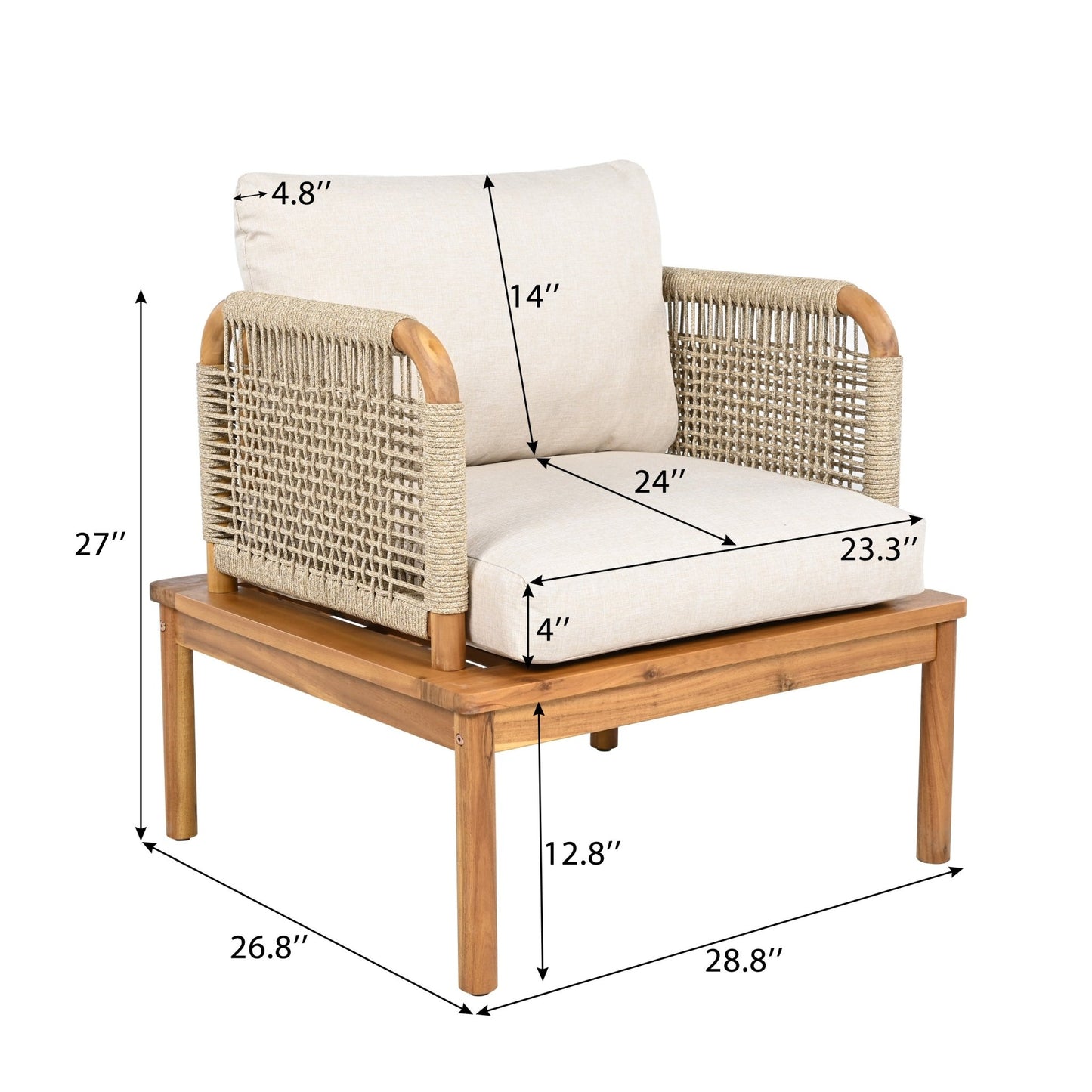 Outdoor Acacia Wood and Rope Club Chair with Cushions (Set of 2 / MP2) - 1st Choice Furniture Direct
