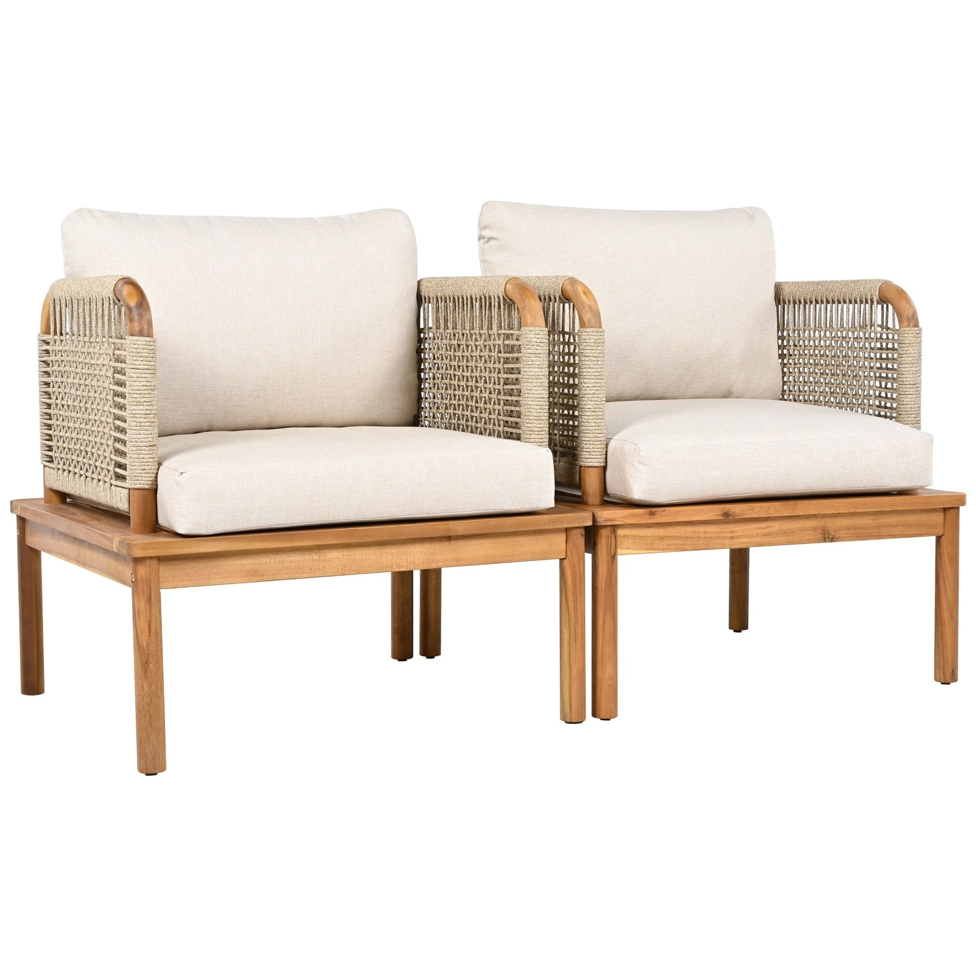 Outdoor Acacia Wood and Rope Club Chair with Cushions (Set of 2 / MP2) - 1st Choice Furniture Direct