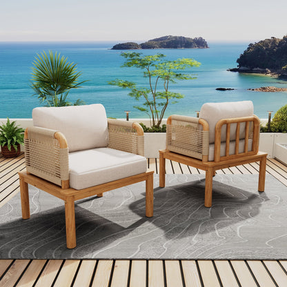 Outdoor Acacia Wood and Rope Club Chair with Cushions (Set of 2 / MP2) - 1st Choice Furniture Direct