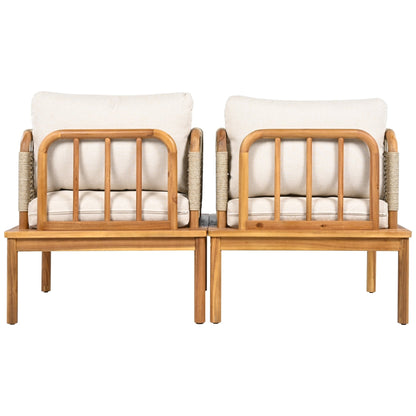 Outdoor Acacia Wood and Rope Club Chair with Cushions (Set of 2 / MP2) - 1st Choice Furniture Direct