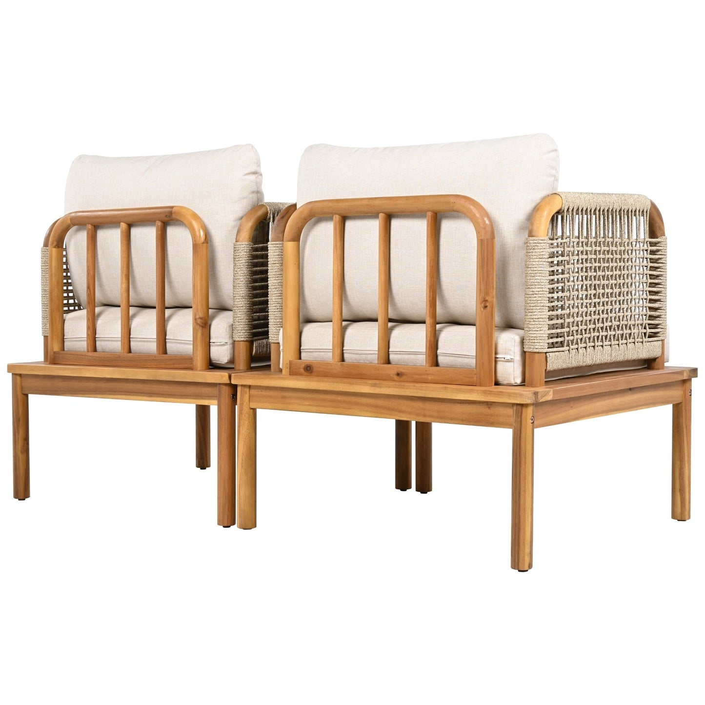 Outdoor Acacia Wood and Rope Club Chair with Cushions (Set of 2 / MP2) - 1st Choice Furniture Direct