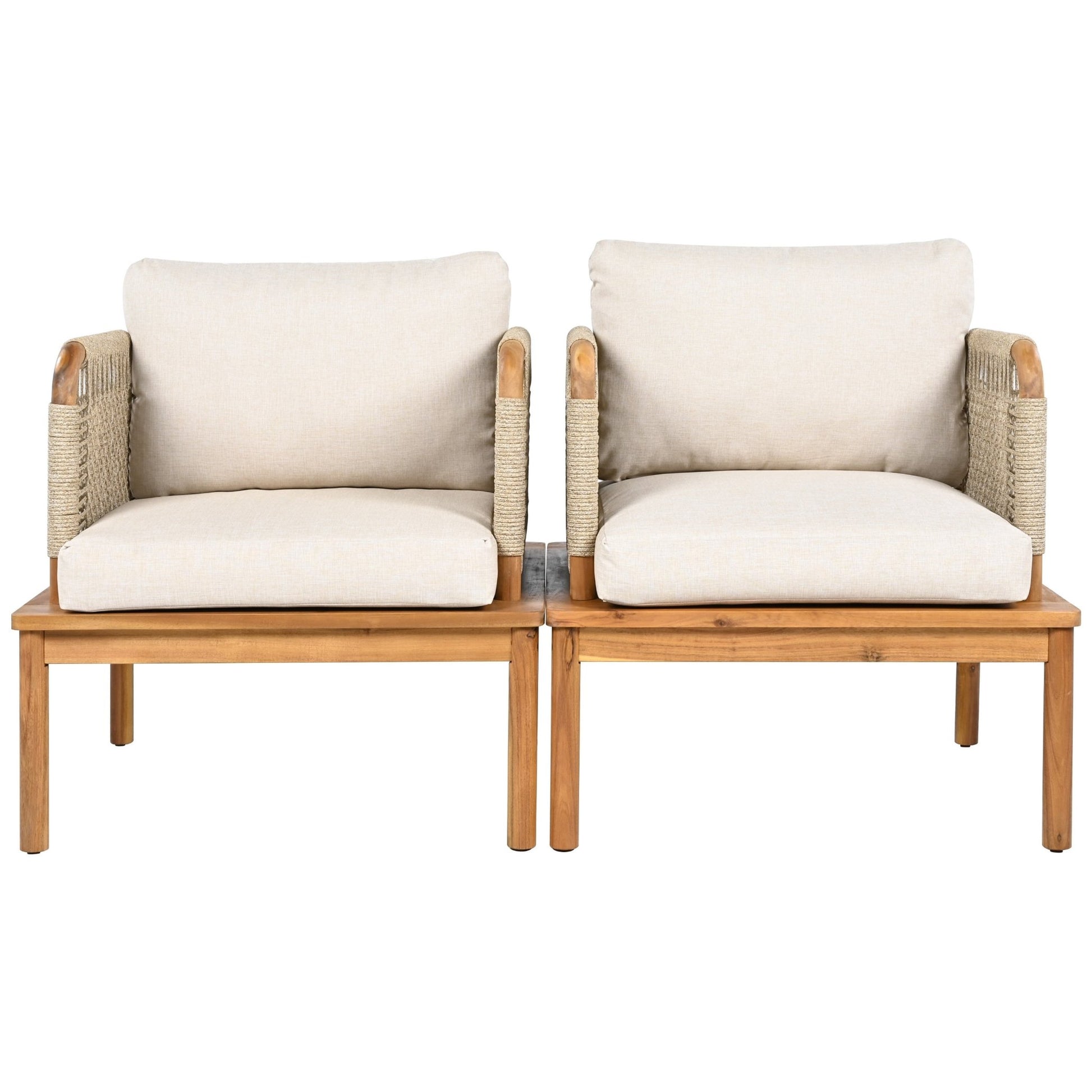 Outdoor Acacia Wood and Rope Club Chair with Cushions (Set of 2 / MP2) - 1st Choice Furniture Direct