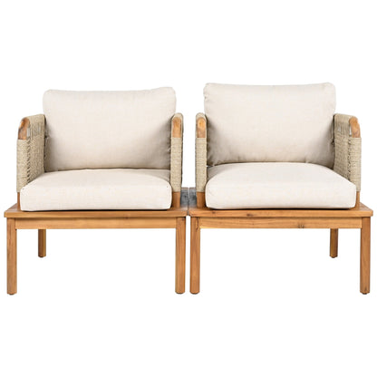 Outdoor Acacia Wood and Rope Club Chair with Cushions (Set of 2 / MP2) - 1st Choice Furniture Direct