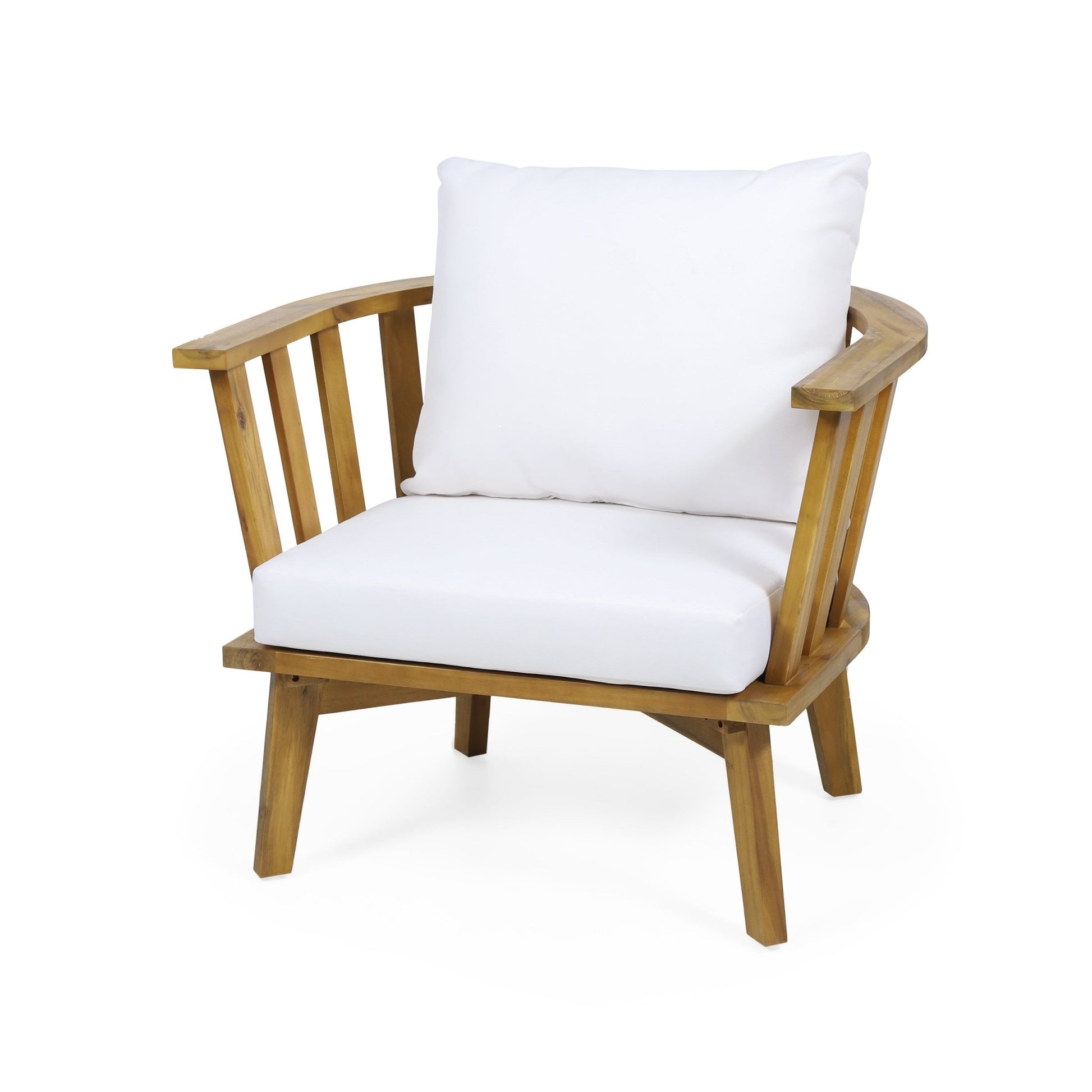 Outdoor Acacia Wood Club Chair with Cushions – Rustic Patio Deep Seating Armchair - 1st Choice Furniture Direct
