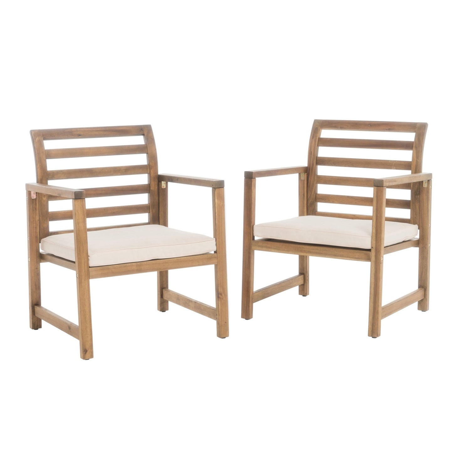 Outdoor Acacia Wood Club Chairs, 2 - Pcs Set, Natural Stained / White, 25.5'D x 24.5'W x 33.0'H - 1st Choice Furniture Direct