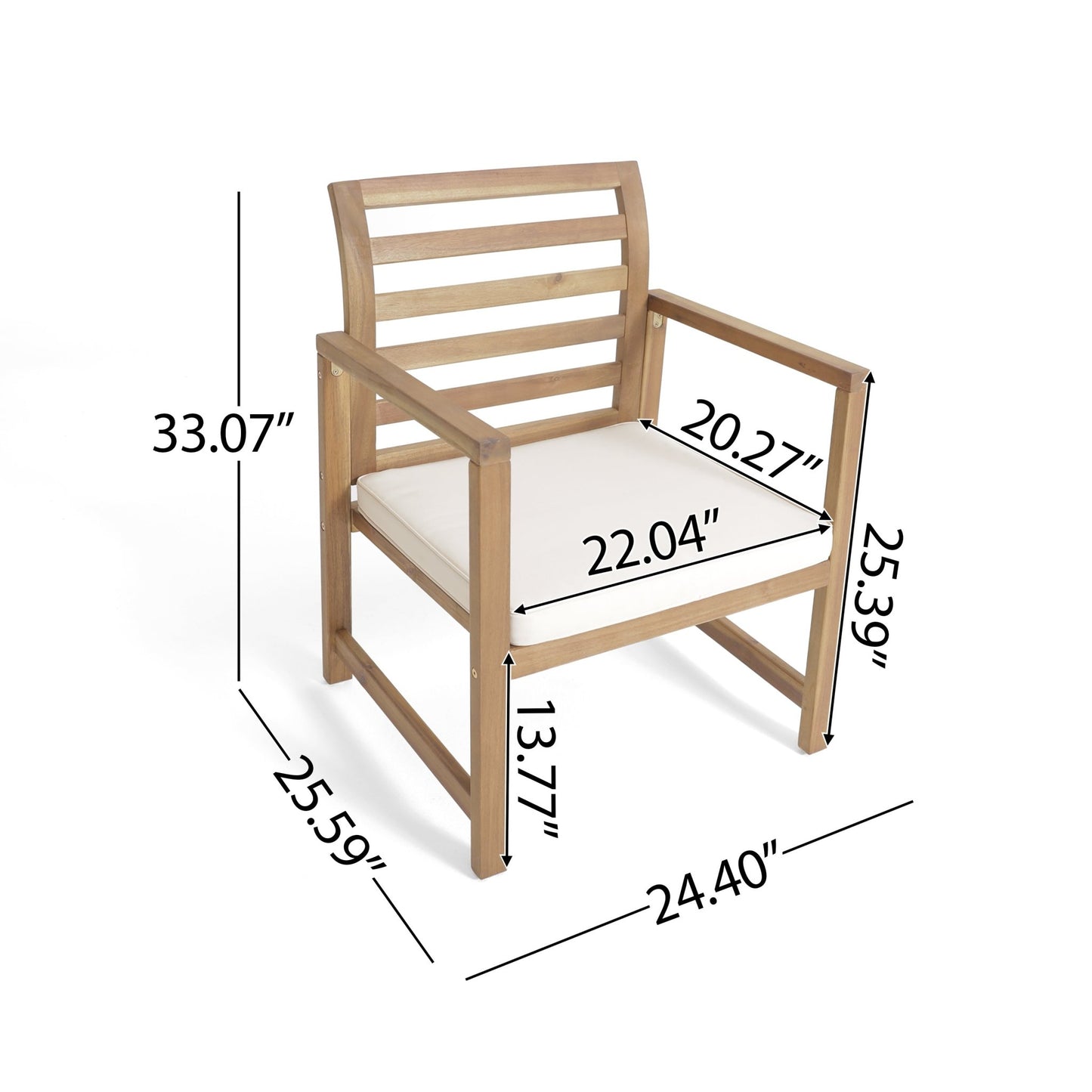 Outdoor Acacia Wood Club Chairs, 2 - Pcs Set, Natural Stained / White, 25.5'D x 24.5'W x 33.0'H - 1st Choice Furniture Direct