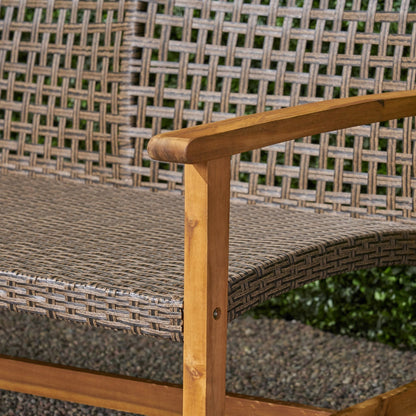 Outdoor Acacia Wood Wicker 3 Seater Sofa, Patio Furniture Conversation Set for Backyard - 1st Choice Furniture Direct