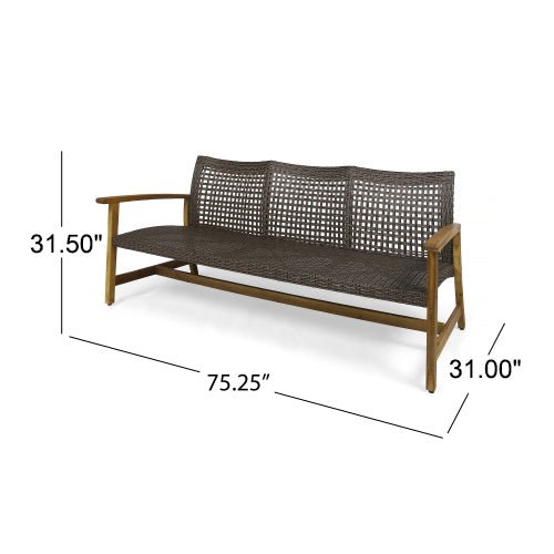 Outdoor Acacia Wood Wicker 3 Seater Sofa, Patio Furniture Conversation Set for Backyard - 1st Choice Furniture Direct