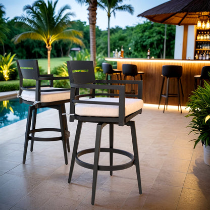 Outdoor Aluminum Swivel Bar Chair with Sunbrella Cushion | Ember Black - 1st Choice Furniture Direct
