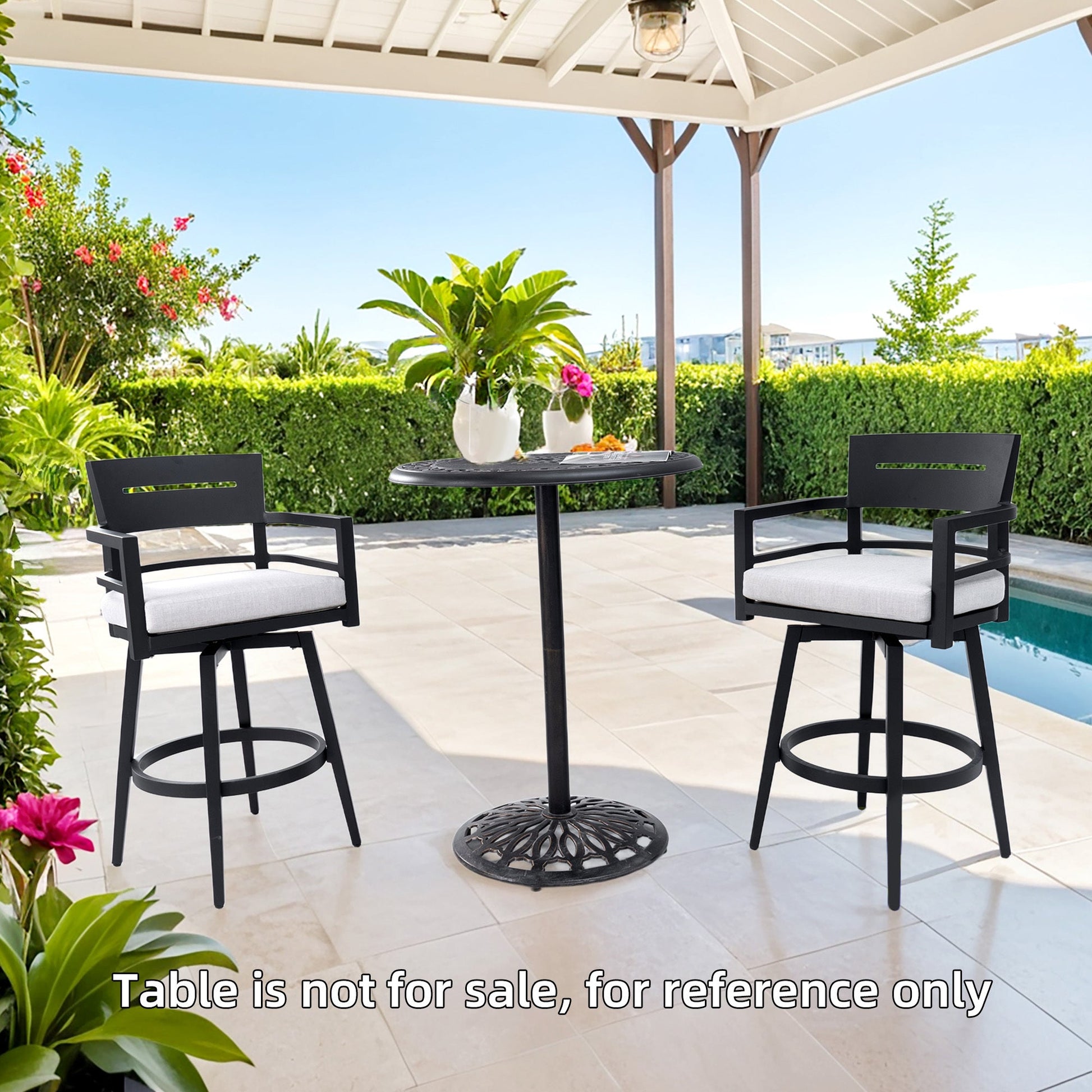 Outdoor Aluminum Swivel Bar Chair with Sunbrella Cushion | Ember Black - 1st Choice Furniture Direct