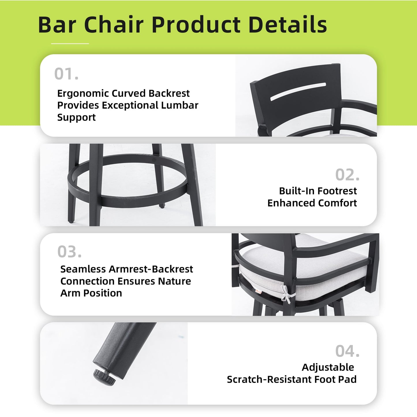 Outdoor Aluminum Swivel Bar Chair with Sunbrella Cushion | Ember Black - 1st Choice Furniture Direct