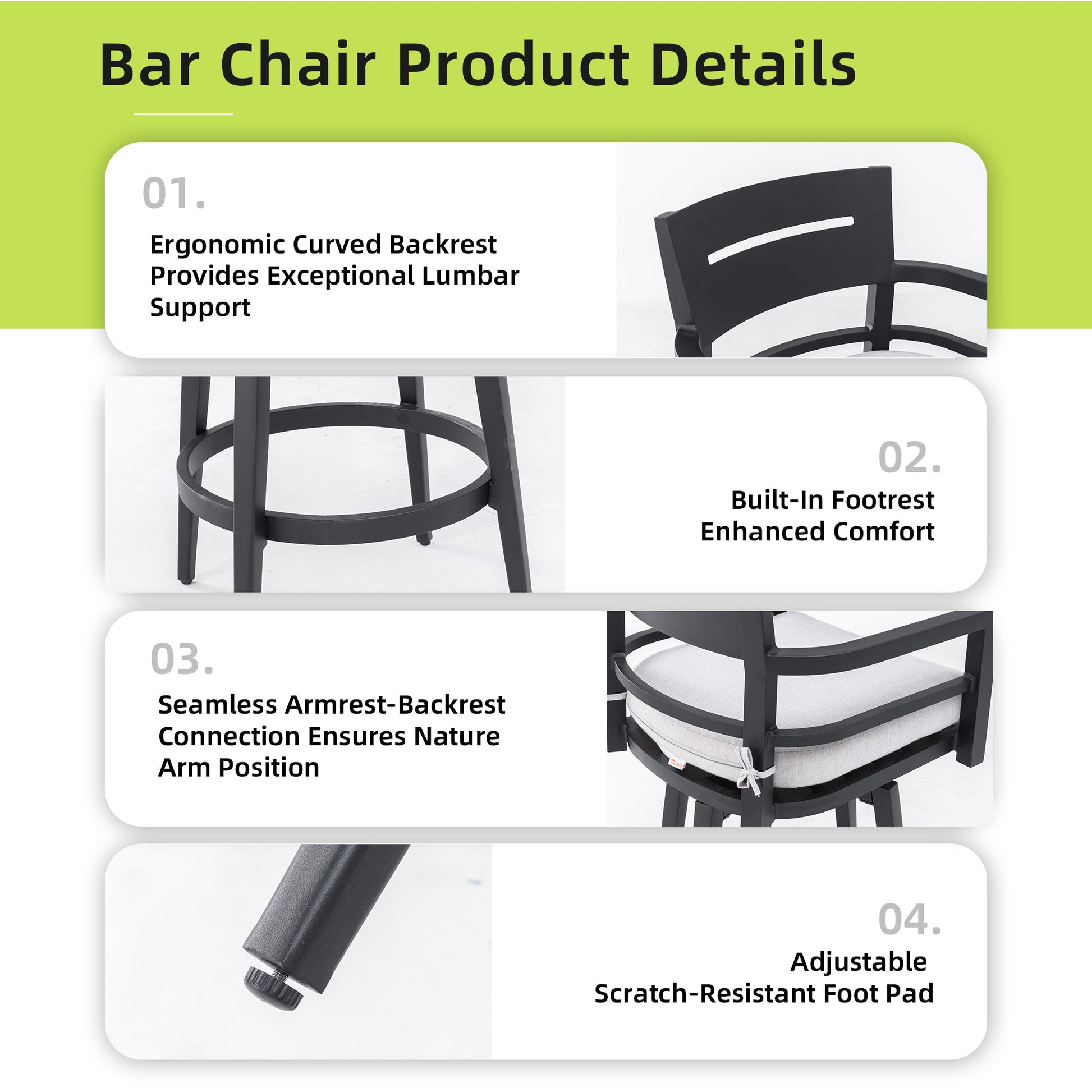 Outdoor Aluminum Swivel Bar Chair with Sunbrella Cushion | Ember Black - 1st Choice Furniture Direct