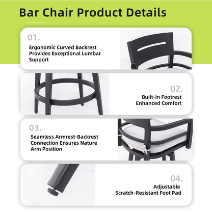 Outdoor Aluminum Swivel Bar Chair with Sunbrella Cushion | Ember Black - 1st Choice Furniture Direct