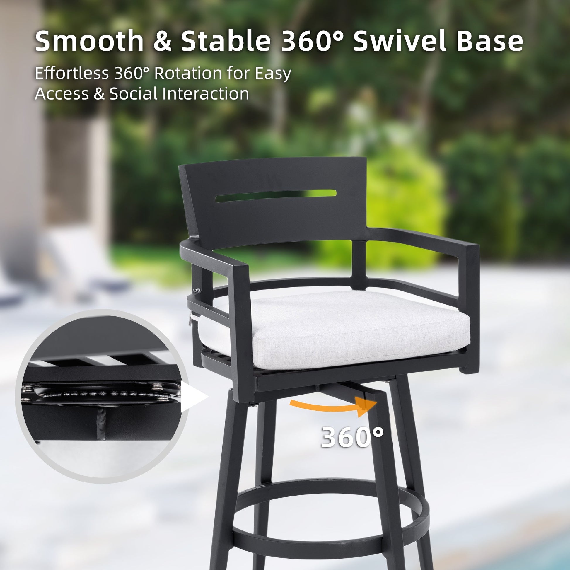 Outdoor Aluminum Swivel Bar Chair with Sunbrella Cushion | Ember Black - 1st Choice Furniture Direct