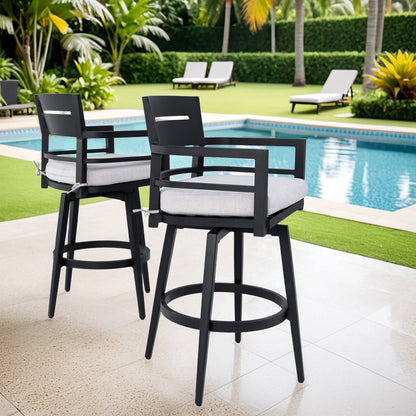 Outdoor Aluminum Swivel Bar Chair with Sunbrella Cushion | Ember Black - 1st Choice Furniture Direct