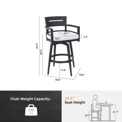 Outdoor Aluminum Swivel Bar Chair with Sunbrella Cushion | Ember Black - 1st Choice Furniture Direct