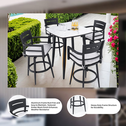 Outdoor Aluminum Swivel Bar Chair with Sunbrella Cushion | Ember Black - 1st Choice Furniture Direct