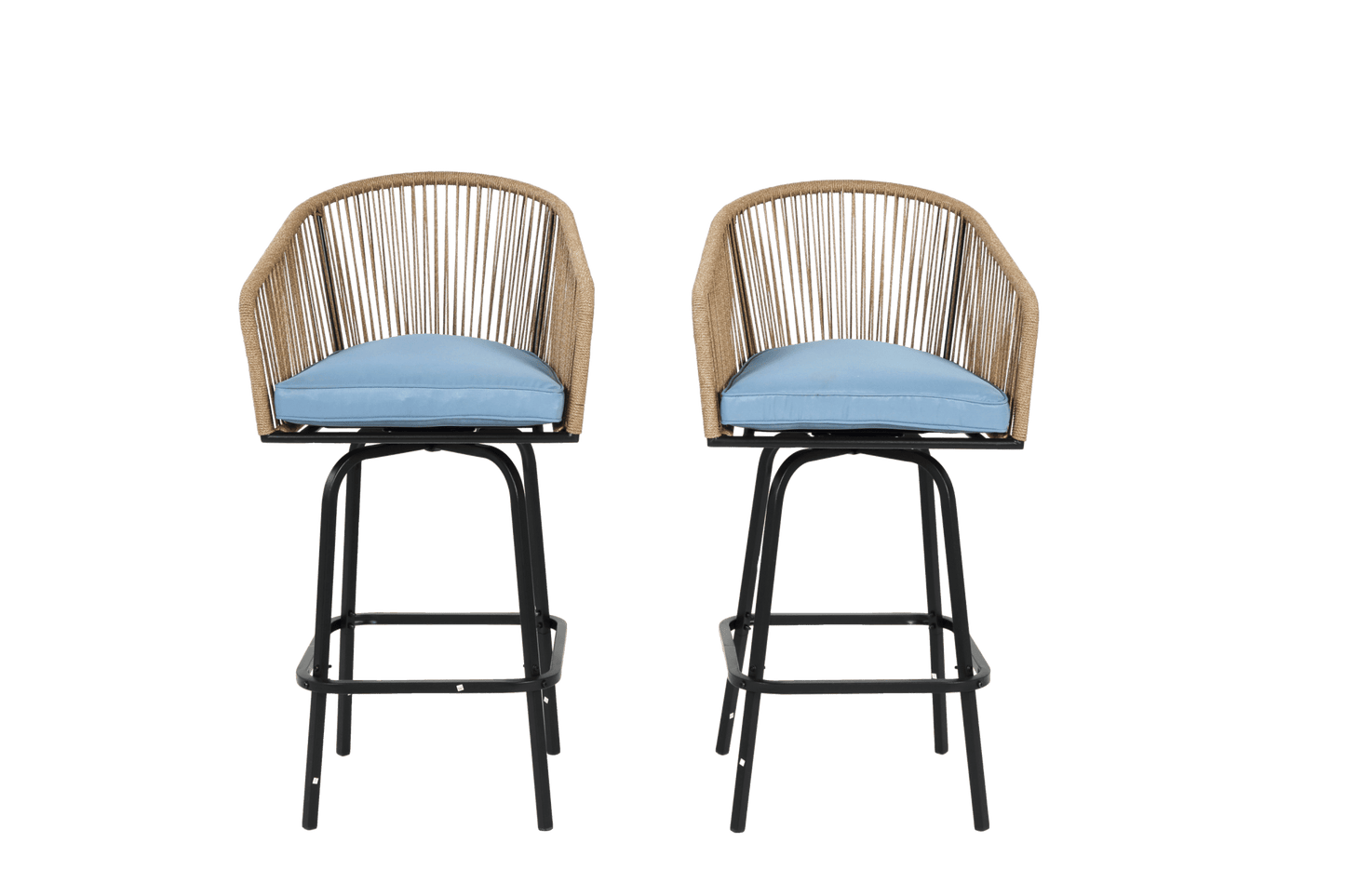 Outdoor Bar Stools Set of 2, 2 - Piece Patio Bar Stools with Armrests, All Weather Rattan Bar Chairs with Backrest, Wicker Bar Stools for Backyard, Garden, Pool, Balcony and Deck - Blue - 1st Choice Furniture Direct