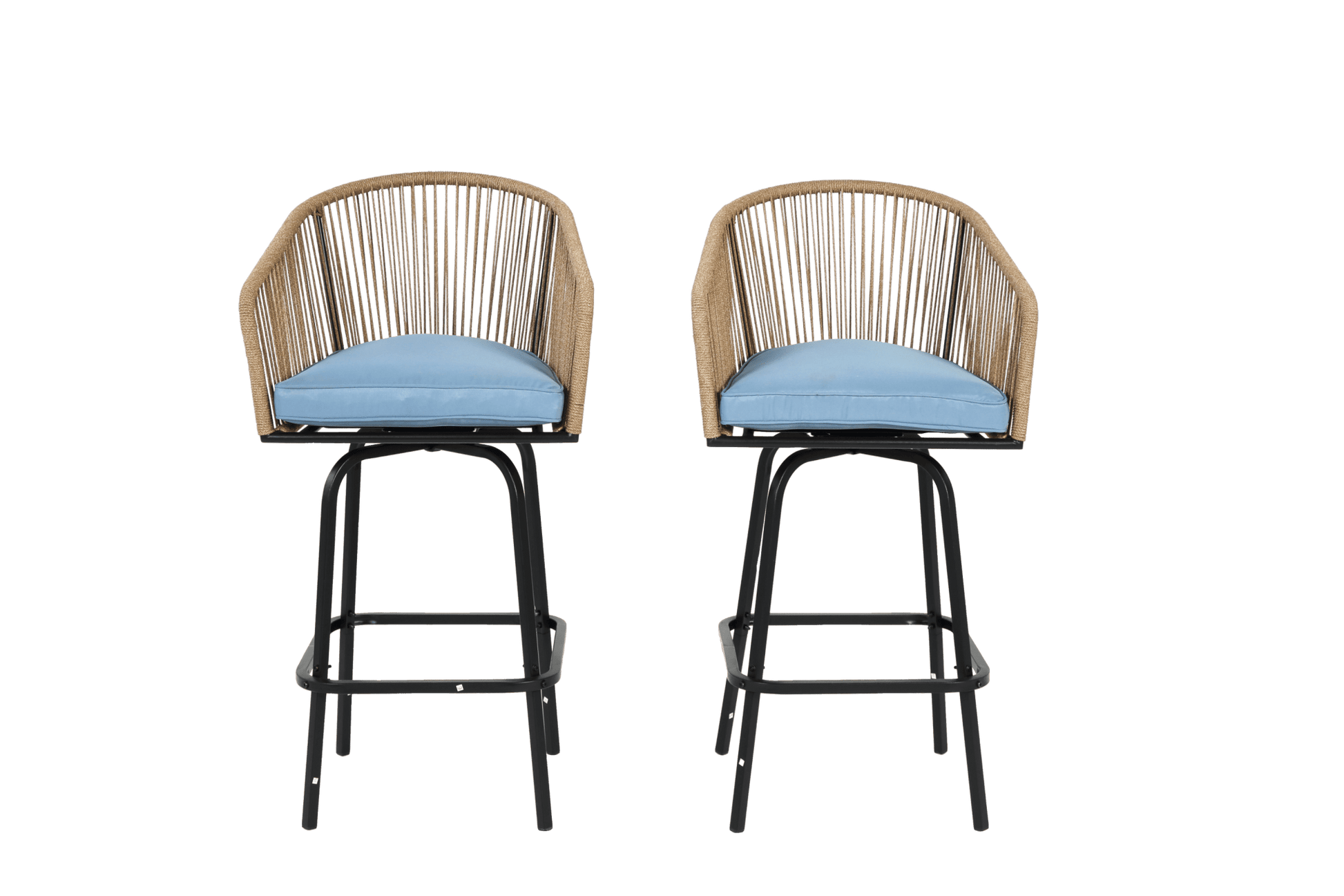 Outdoor Bar Stools Set of 2, 2 - Piece Patio Bar Stools with Armrests, All Weather Rattan Bar Chairs with Backrest, Wicker Bar Stools for Backyard, Garden, Pool, Balcony and Deck - Blue - 1st Choice Furniture Direct