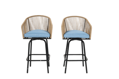 Outdoor Bar Stools Set of 2, 2 - Piece Patio Bar Stools with Armrests, All Weather Rattan Bar Chairs with Backrest, Wicker Bar Stools for Backyard, Garden, Pool, Balcony and Deck - Blue - 1st Choice Furniture Direct