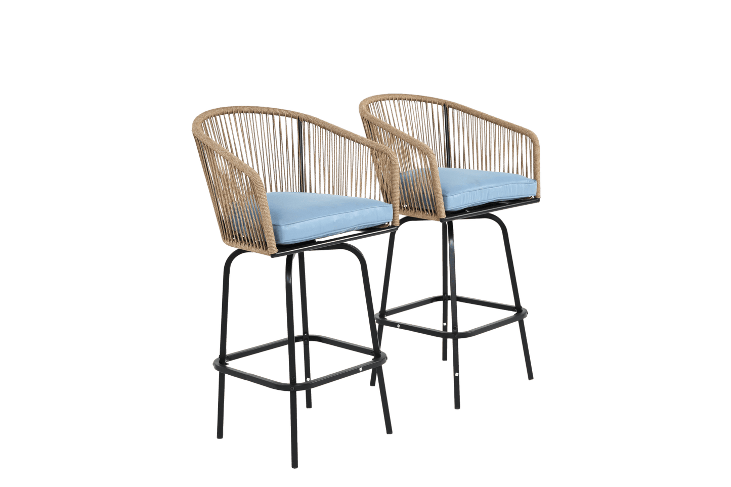 Outdoor Bar Stools Set of 2, 2 - Piece Patio Bar Stools with Armrests, All Weather Rattan Bar Chairs with Backrest, Wicker Bar Stools for Backyard, Garden, Pool, Balcony and Deck - Blue - 1st Choice Furniture Direct