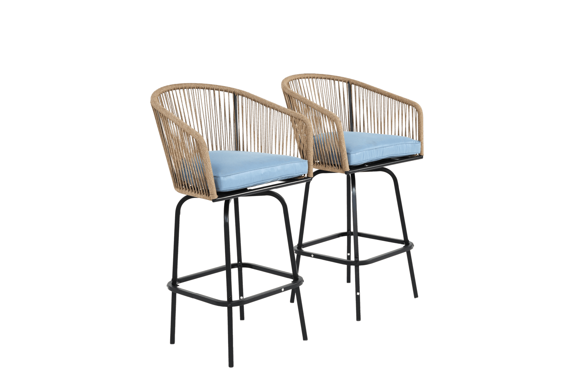 Outdoor Bar Stools Set of 2, 2 - Piece Patio Bar Stools with Armrests, All Weather Rattan Bar Chairs with Backrest, Wicker Bar Stools for Backyard, Garden, Pool, Balcony and Deck - Blue - 1st Choice Furniture Direct