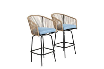Outdoor Bar Stools Set of 2, 2 - Piece Patio Bar Stools with Armrests, All Weather Rattan Bar Chairs with Backrest, Wicker Bar Stools for Backyard, Garden, Pool, Balcony and Deck - Blue - 1st Choice Furniture Direct