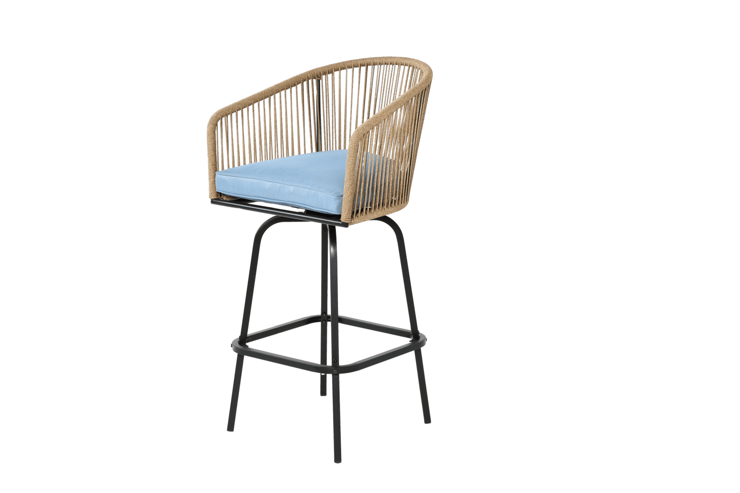 Outdoor Bar Stools Set of 2, 2 - Piece Patio Bar Stools with Armrests, All Weather Rattan Bar Chairs with Backrest, Wicker Bar Stools for Backyard, Garden, Pool, Balcony and Deck - Blue - 1st Choice Furniture Direct