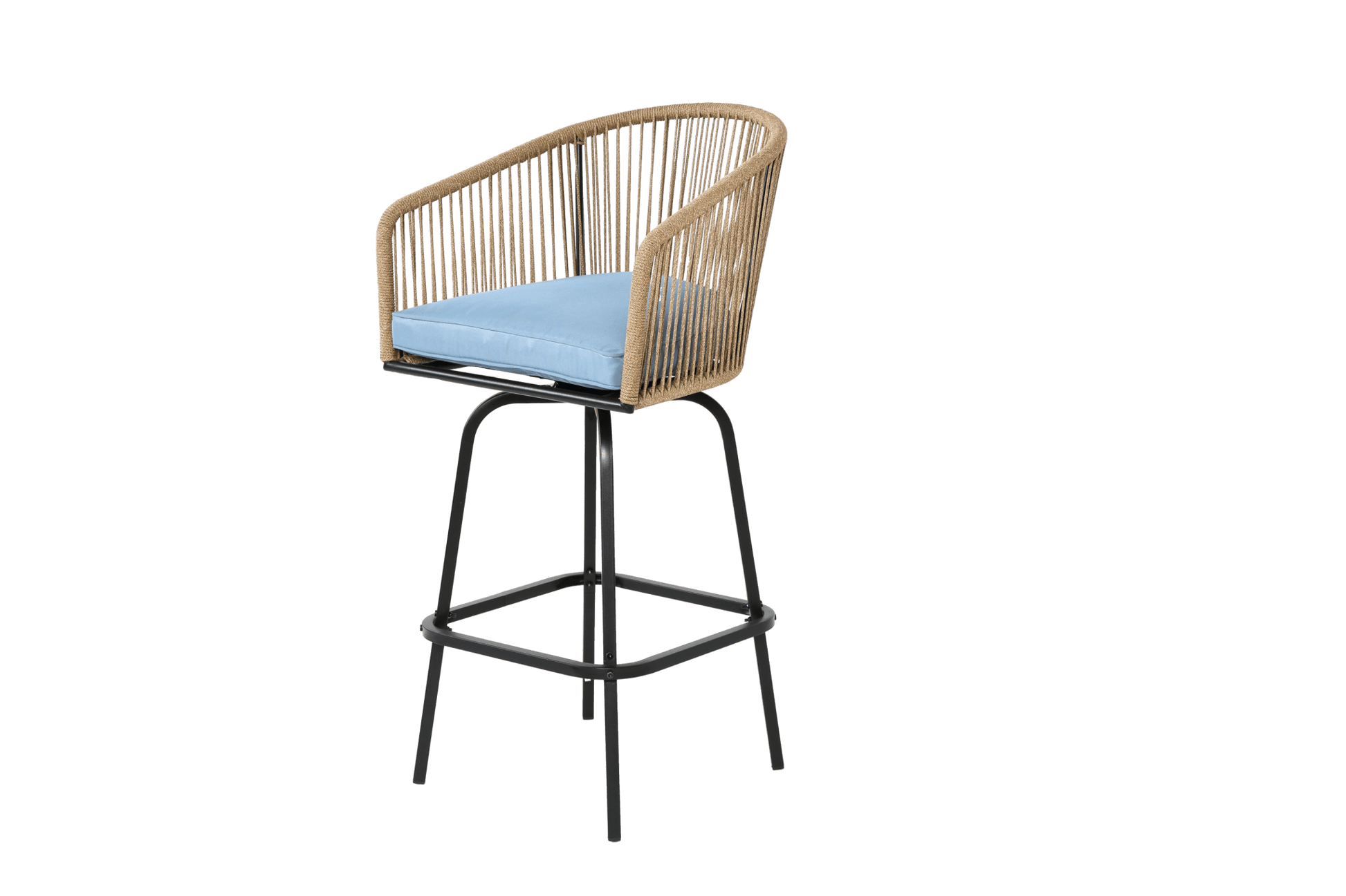 Outdoor Bar Stools Set of 2, 2 - Piece Patio Bar Stools with Armrests, All Weather Rattan Bar Chairs with Backrest, Wicker Bar Stools for Backyard, Garden, Pool, Balcony and Deck - Blue - 1st Choice Furniture Direct