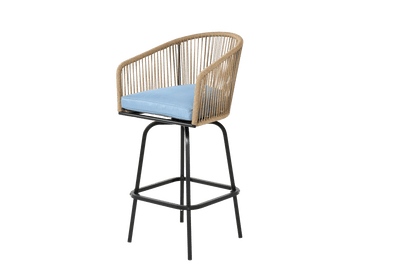 Outdoor Bar Stools Set of 2, 2 - Piece Patio Bar Stools with Armrests, All Weather Rattan Bar Chairs with Backrest, Wicker Bar Stools for Backyard, Garden, Pool, Balcony and Deck - Blue - 1st Choice Furniture Direct