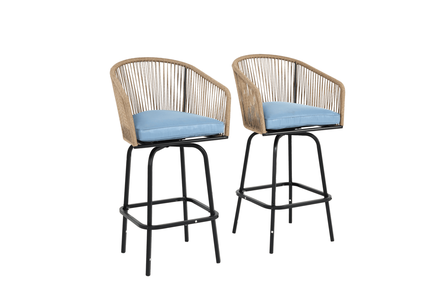 Outdoor Bar Stools Set of 2, 2 - Piece Patio Bar Stools with Armrests, All Weather Rattan Bar Chairs with Backrest, Wicker Bar Stools for Backyard, Garden, Pool, Balcony and Deck - Blue - 1st Choice Furniture Direct