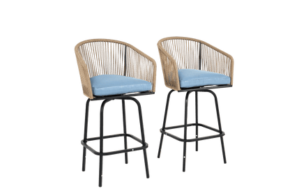 Outdoor Bar Stools Set of 2, 2 - Piece Patio Bar Stools with Armrests, All Weather Rattan Bar Chairs with Backrest, Wicker Bar Stools for Backyard, Garden, Pool, Balcony and Deck - Blue - 1st Choice Furniture Direct