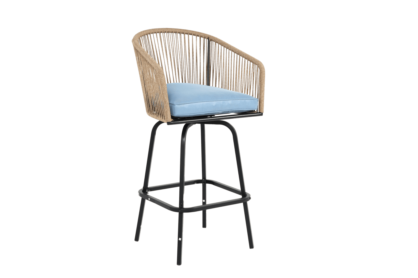 Outdoor Bar Stools Set of 2, 2 - Piece Patio Bar Stools with Armrests, All Weather Rattan Bar Chairs with Backrest, Wicker Bar Stools for Backyard, Garden, Pool, Balcony and Deck - Blue - 1st Choice Furniture Direct