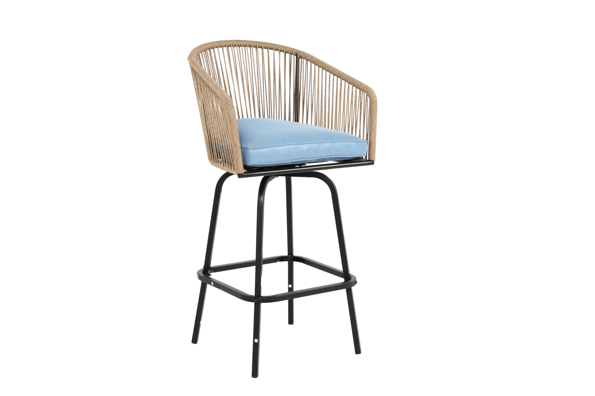 Outdoor Bar Stools Set of 2, 2 - Piece Patio Bar Stools with Armrests, All Weather Rattan Bar Chairs with Backrest, Wicker Bar Stools for Backyard, Garden, Pool, Balcony and Deck - Blue - 1st Choice Furniture Direct