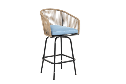 Outdoor Bar Stools Set of 2, 2 - Piece Patio Bar Stools with Armrests, All Weather Rattan Bar Chairs with Backrest, Wicker Bar Stools for Backyard, Garden, Pool, Balcony and Deck - Blue - 1st Choice Furniture Direct