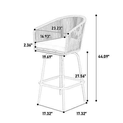 Outdoor Bar Stools Set of 2, 2 - Piece Patio Bar Stools with Armrests, All Weather Rattan Bar Chairs with Backrest, Wicker Bar Stools for Backyard, Garden, Pool, Balcony and Deck - Blue - 1st Choice Furniture Direct