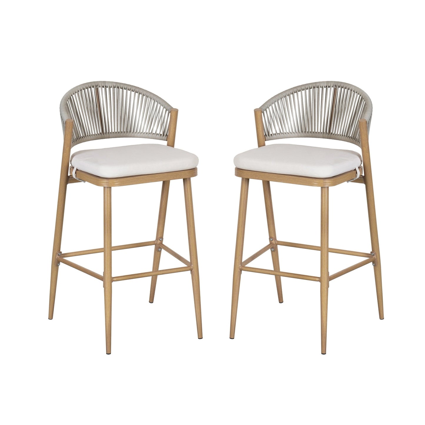 Outdoor Bar Stools Set of 2 | Aluminum Frame Counter Chairs with Cushions (Maple Finish) - 1st Choice Furniture Direct