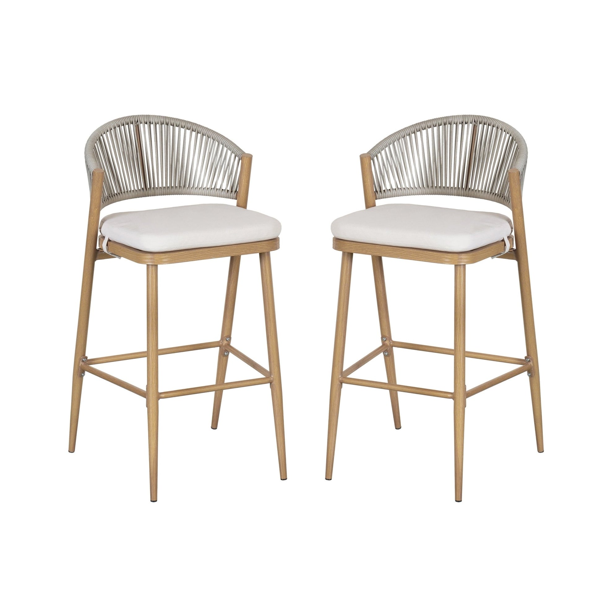 Outdoor Bar Stools Set of 2 | Aluminum Frame Counter Chairs with Cushions (Maple Finish) - 1st Choice Furniture Direct
